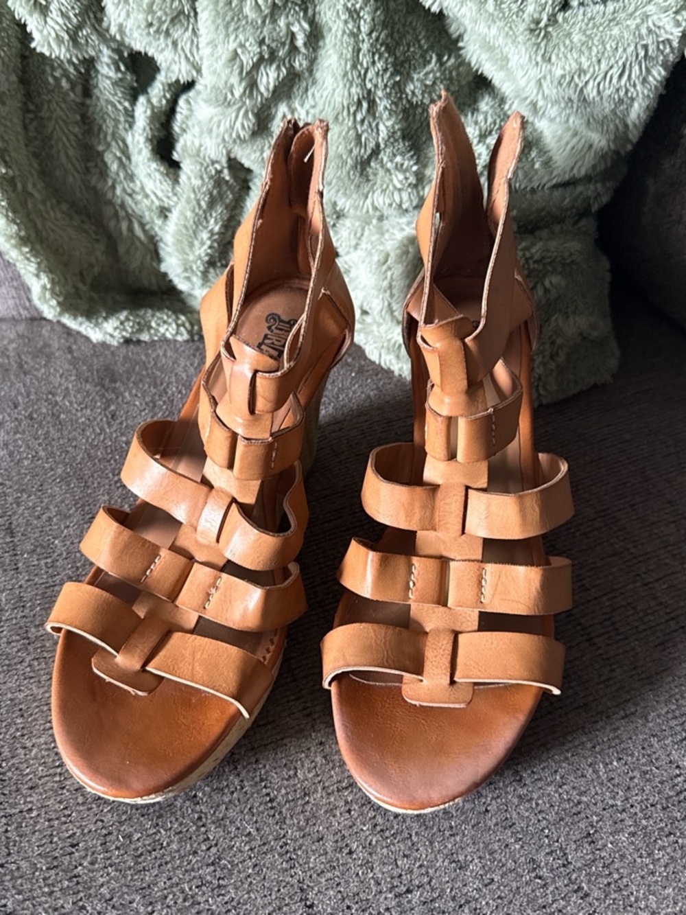 Brash Tan Multi-Strap Gladiator Wedge Sandals